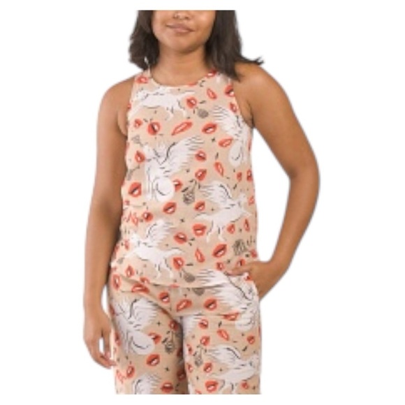 LAS SURENAS Wolf Kisses Amore Lip Print Linen Sleeveless Top Camisole Blouse NEW - Picture 7 of 15